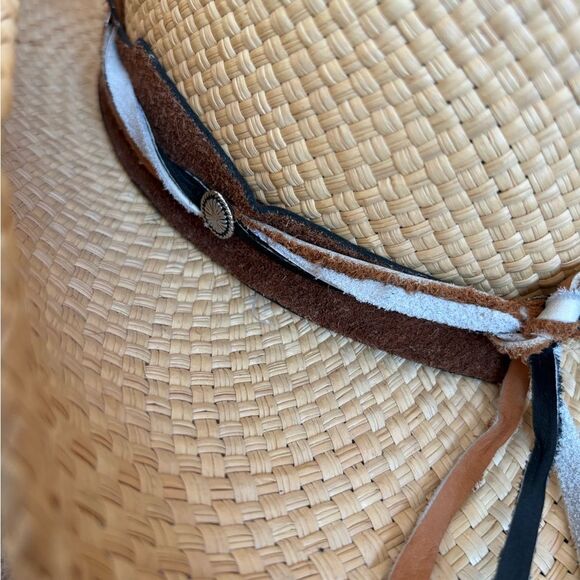 Bullhide Straw Cowboy Western Hat Leather Straps and Star Decor Womens Large - Picture 8 of 12
